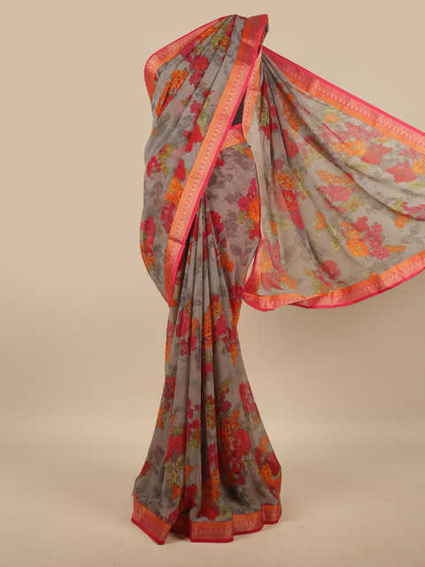 

Pothys Grey & Red Floral Printed Zari Saree