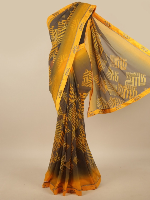 

Pothys Grey & Yellow Chiffon Saree