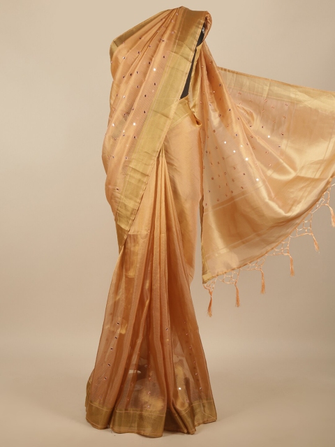 

Pothys Peach-Coloured Embellished Jute Silk Saree