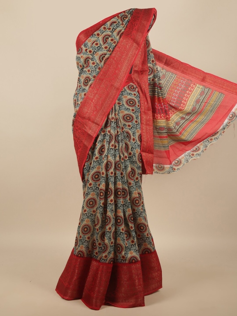 

Pothys Red & Grey Ethnic Motifs Printed Zari Saree