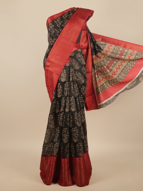

Pothys Black & Red Floral Printed Cotton Blend Saree