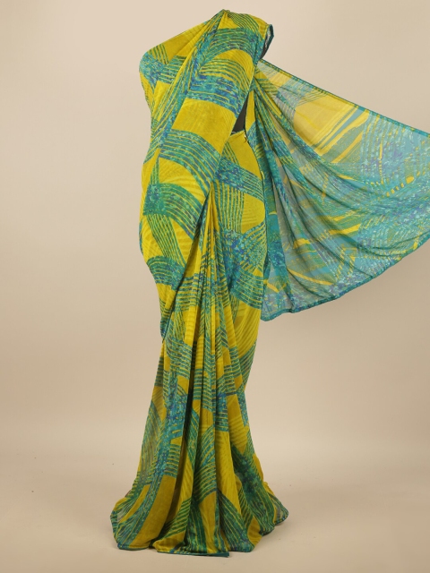 

Pothys Green & Blue Abstract Printed Poly Chiffon Saree