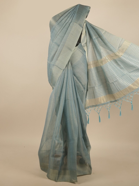 

Pothys Blue & Gold-Toned Zari Jute Silk Saree