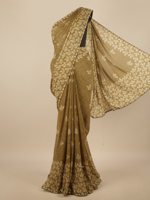 

Pothys Green & Beige Floral Poly Chiffon Saree