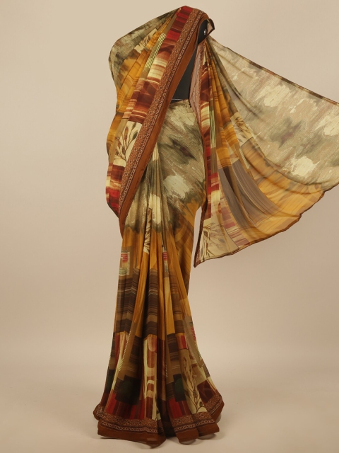 

Pothys Green & Brown Poly Chiffon Saree