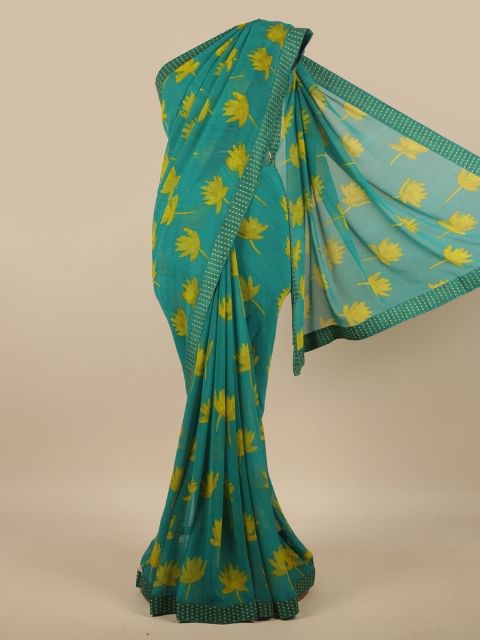 

Pothys Green Floral Printed Poly Chiffon Saree