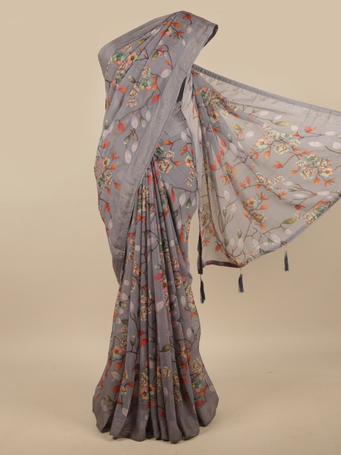 

Pothys Grey & Red Floral Printed Saree