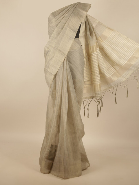 

Pothys Cream-Coloured & Gold-Toned Jute Silk Saree