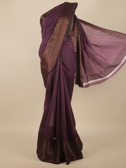 

Pothys Violet & Gold-Toned Zari Cotton Blend Saree