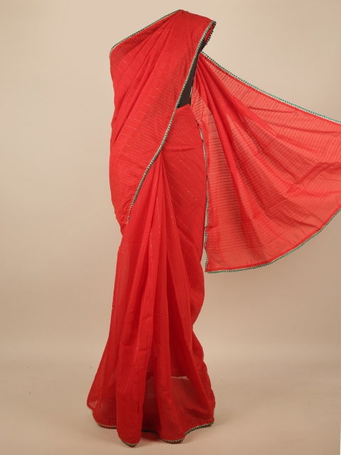 

Pothys Red Striped Sequinned Jute Silk Saree