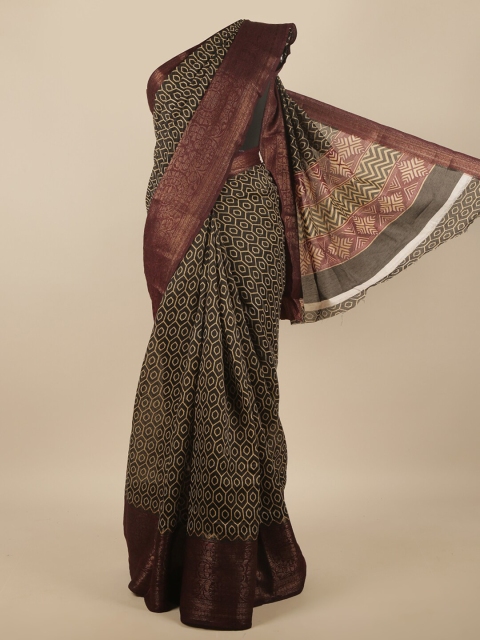 

Pothys Brown & Cream-Coloured Geometric Printed Zari Saree