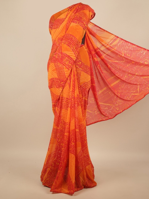 

Pothys Orange & Red Poly Chiffon Saree