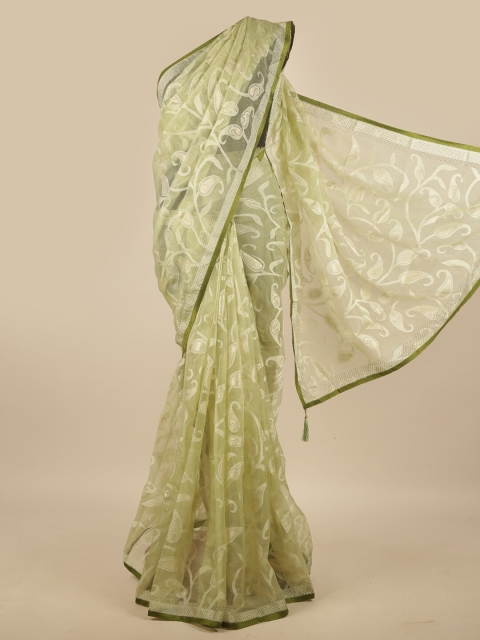 

Pothys Green & White Floral Beads and Stones Saree