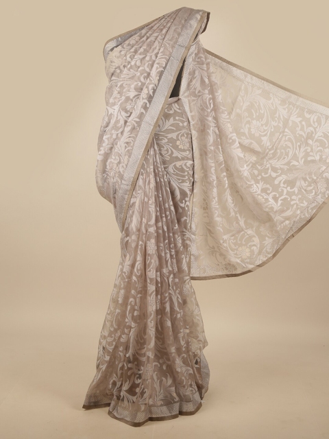 

Pothys Grey & White Floral Printed Beads and Stones Saree