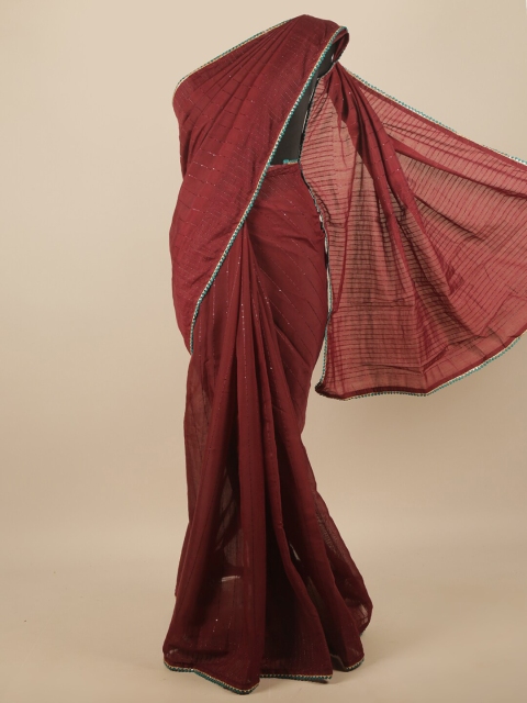 

Pothys Maroon & Blue Embellished Jute Silk Saree