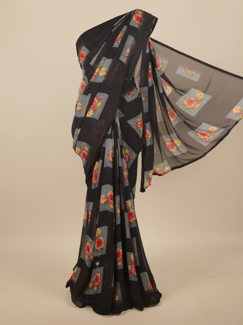 

Pothys Black & Blue Floral Printed Saree
