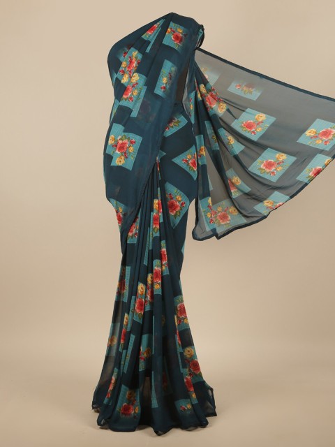 

Pothys Teal & Red Floral Printed Saree