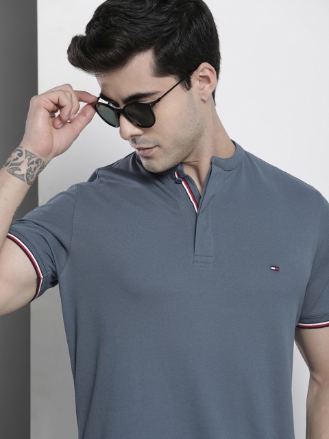 

Tommy Hilfiger Men Blue Solid Pure Cotton Slim Fit T-shirt