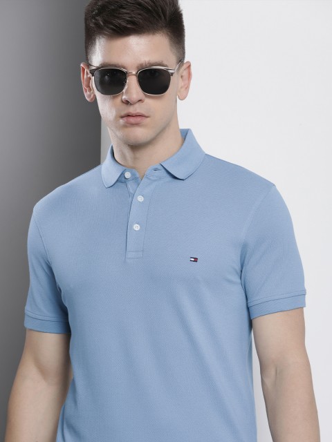 

Tommy Hilfiger Men Blue Solid Polo Collar Slim Fit T-shirt