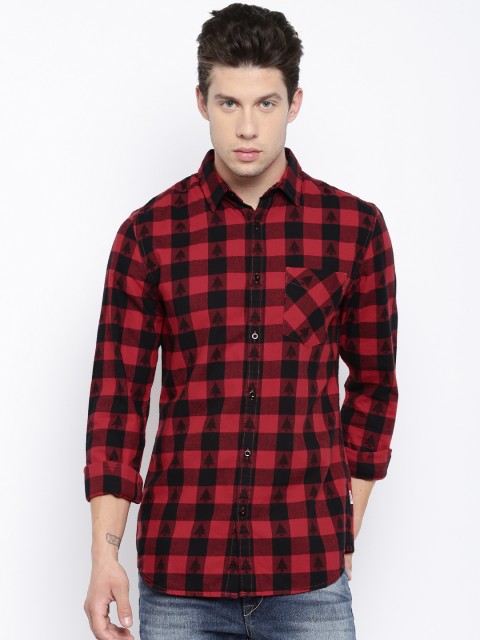 

Jack & Jones Men Red & Black Slim Fit Checked Casual Shirt