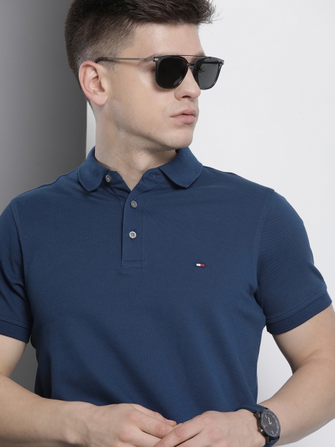 

Tommy Hilfiger Men Navy Blue Solid Polo Collar Slim Fit T-shirt