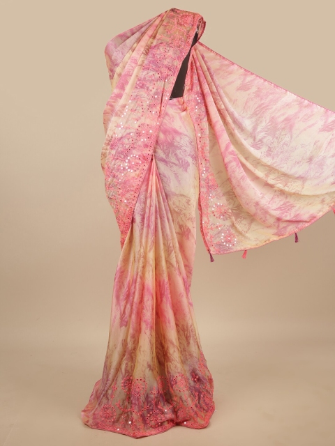 

Pothys Cream-Coloured & Pink Printed Saree