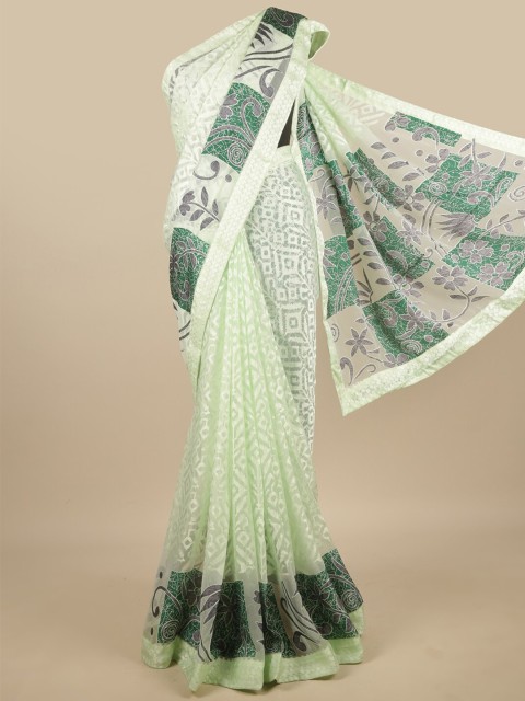 

Pothys Green & Grey Poly Chiffon Saree
