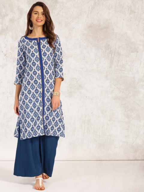 

Anouk Women Blue & White Printed A-Line Kurta