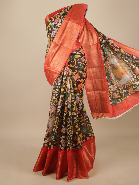 

Pothys Black & Yellow Ethnic Motifs Cotton Blend Zari Saree