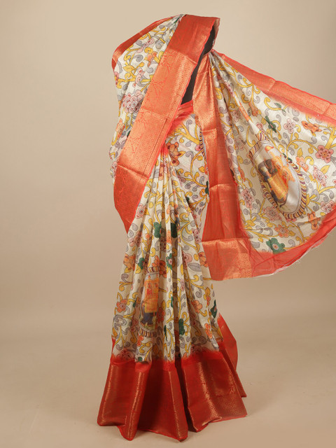 

Pothys Cream-Coloured & Yellow Ethnic Motifs Zari Saree