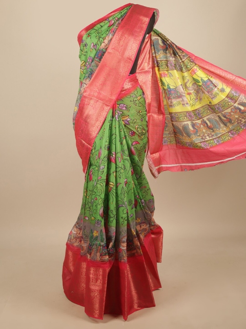 

Pothys Green & Coral Kalamkari Zari Saree