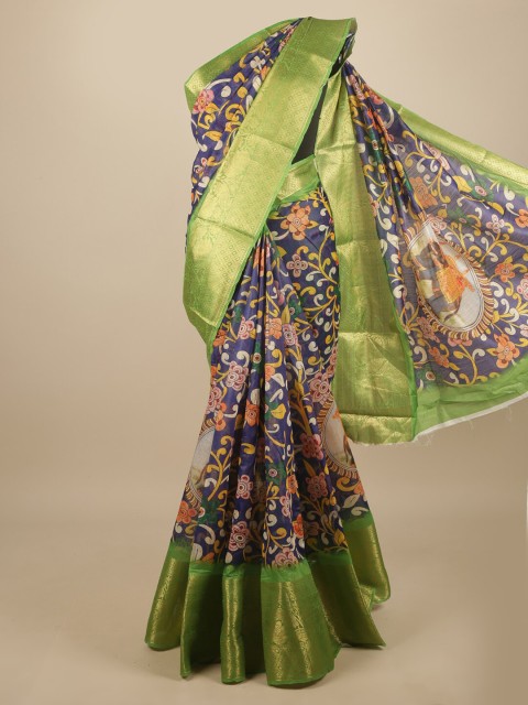 

Pothys Navy Blue & Green Kalamkari Zari Saree