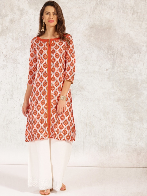 

Anouk Women Orange & White Printed A-Line Kurta