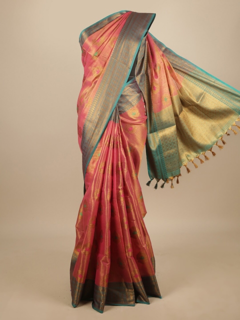 

Pothys Pink & Blue Ethnic Motifs Zari Jute Silk Saree
