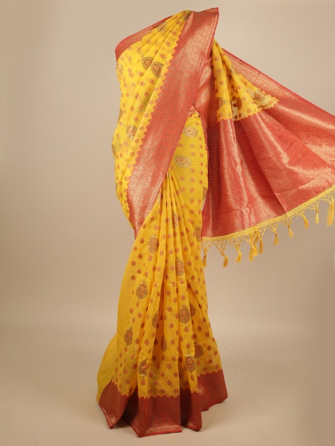 

Pothys Yellow & Red Ethnic Motifs Jute Silk Saree
