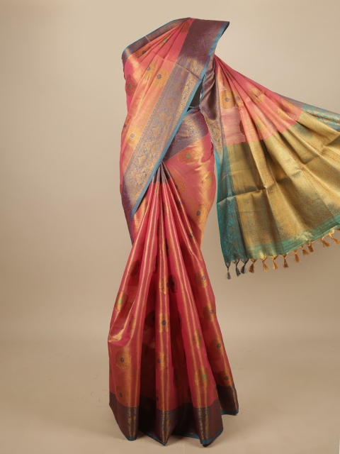 

Pothys Pink & Blue Woven Design Zari Jute Silk Saree