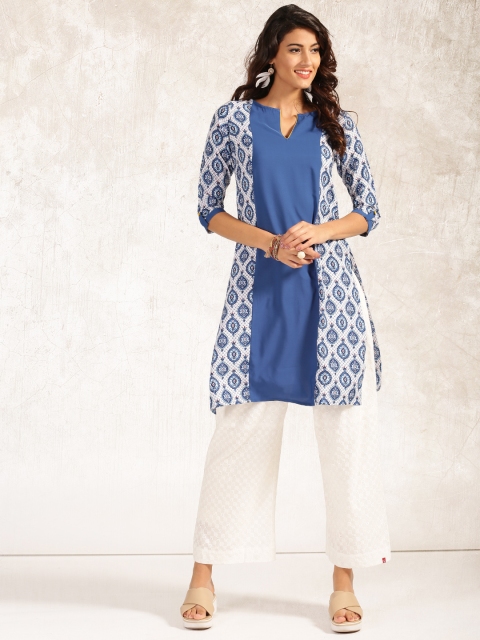 

Anouk Women Blue & White Printed Straight Kurta