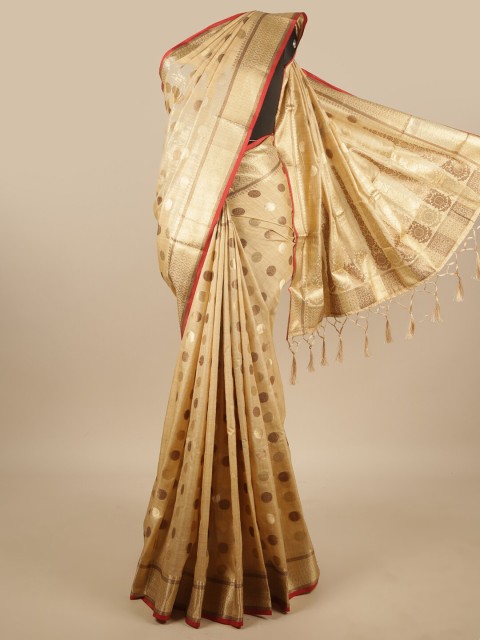 

Pothys Cream-Coloured & Red Woven Design Zari Jute Silk Saree