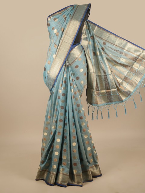 

Pothys Blue & Gold-Toned Zari Jute Silk Saree