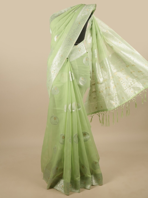 

Pothys Green & Silver-Toned Woven Design Zari Jute Silk Saree