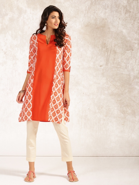 

Anouk Women Orange & White Printed Straight Kurta