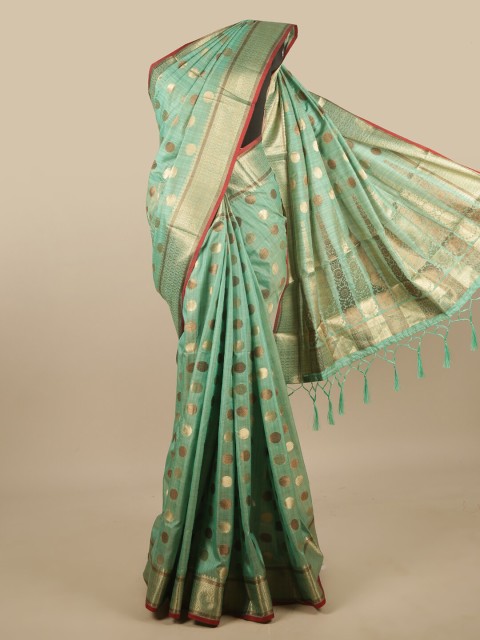 

Pothys Green & Gold-Toned Zari Jute Silk Saree