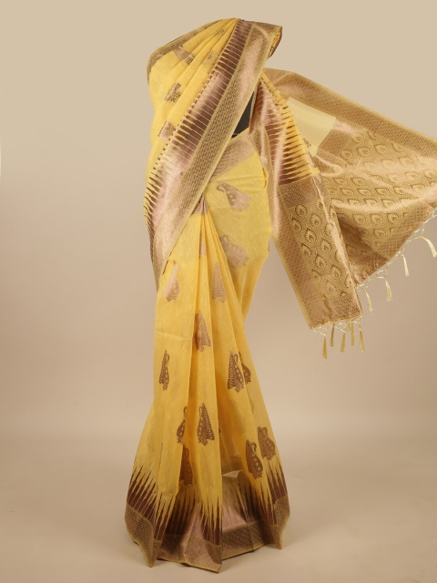 

Pothys Yellow & Gold-Toned Ethnic Motifs Zari Jute Silk Saree