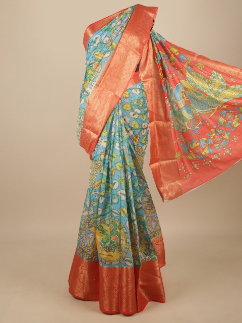 

Pothys Blue & Orange Kalamkari Zari Saree
