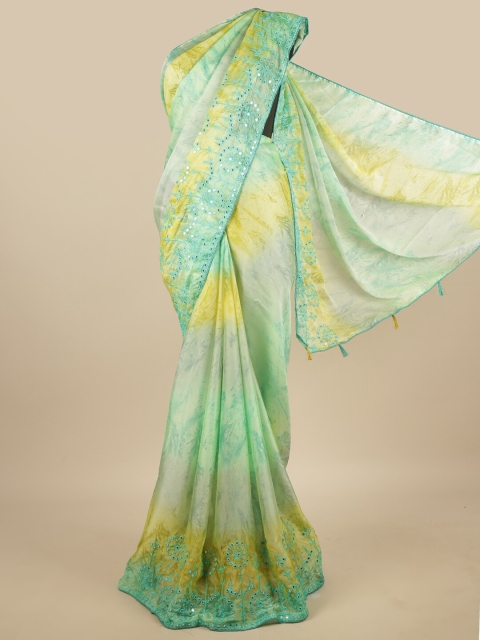 

Pothys Yellow & Green Printed Beads & Stones Saree