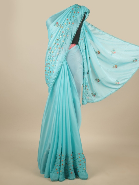 

Pothys Blue & Pink Floral Embroidered Saree