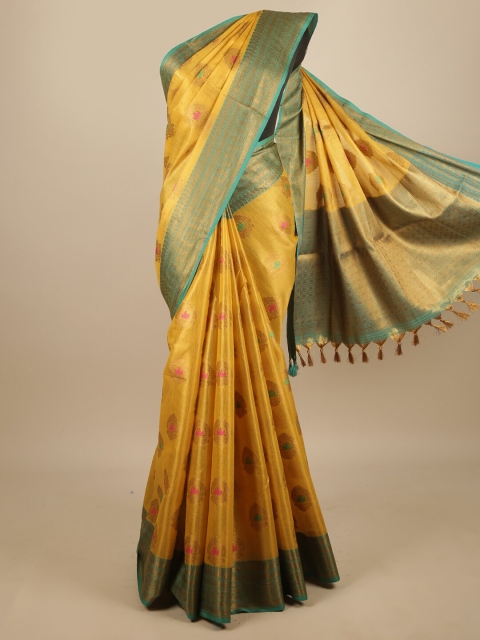 

Pothys Yellow & Green Ethnic Motifs Zari Jute Silk Saree
