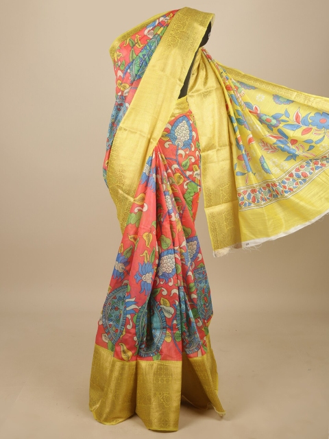 

Pothys Coral & Blue Kalamkari Zari Saree