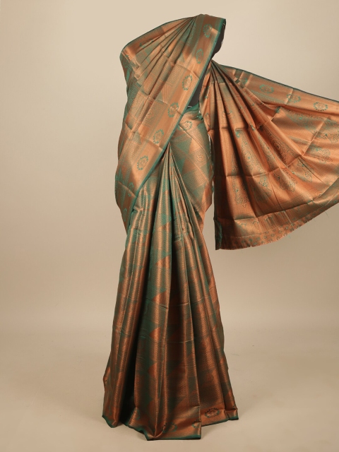 

Pothys Green & Copper-Toned Ethnic Motifs Zari Jute Silk Saree