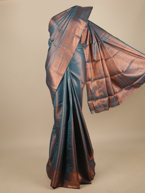 

Pothys Blue & Copper-Toned Ethnic Motifs Zari Jute Silk Heavy Work Saree
